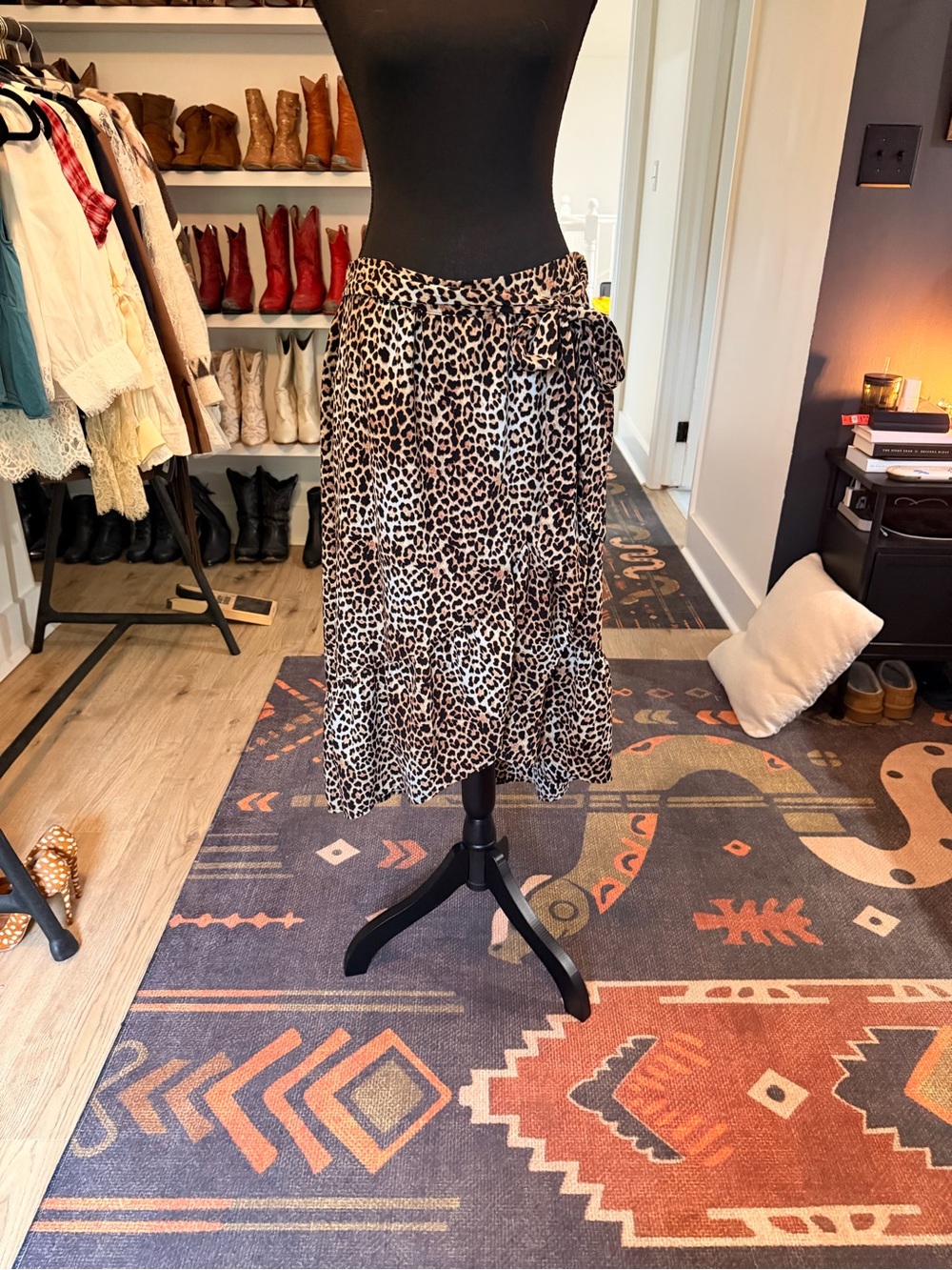 DECJUBA Leopard Print Wrap Midi Skirt - Brown & Black
